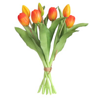 Bouquet de tulipes artificielles réalistes en caoutchouc souple, 7 têtes, tige courte, fausse fleur pour la décoration de la maison, des mariages et des bureaux