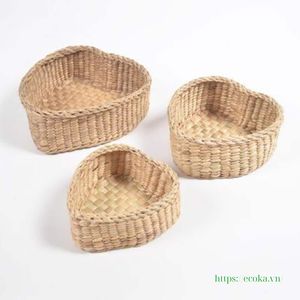 Water Hyacinth Heart Shape Multifunctional Round Utensils with 3 Hand-woven Storage Baskets from Vietnam - Product Image 3