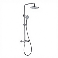 Ensemble de douche carré en laiton poli de luxe, contemporain, avec LED, jet pluie, fonction pause, massage, thermostatique, mitigeur et barre coulissante
