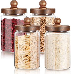Juego de Recipientes de Vidrio Herméticos para Cocina Contemporánea, con Tapas de Madera, para Almacenamiento de Alimentos - Product Image 1