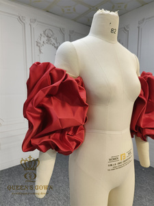 Vestido de reina de alta calidad <span class=keywords><strong>rojo</strong></span> corto desmontable mangas de burbuja accesorios superiores para vestidos de novia incluyendo cinturones - Product Image 5