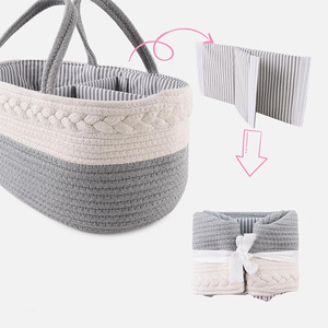 Organisateur de caddies de couches pour bébés écologiques pliables avec logo personnalisé sac fourre-tout en coton tissé avec cordon de coton avec doublure en coton - Product Image 4