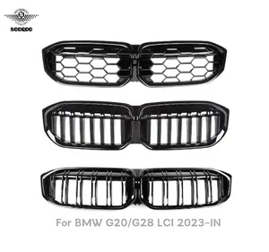 Pour BMW G20 G28 LCI calandre avant noir brillant simple/Double grille centrale maille pour BMW série 3 2023-IN
