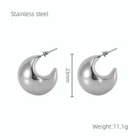 Boucles d'oreilles créoles bombées en forme de croissant, en acier inoxydable 304 couleur acier et plaqué or 18 carats sous vide, créoles C arrondies de 23 mm, bijoux pour femmes