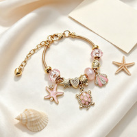 Pulsera de Acero Inoxidable Chapada en Oro con Diseño de Estrella de Mar y Concha Rosa, Resistente al Agua, Éxito de Ventas en Tiktok, Joyería Fanhua