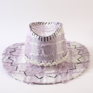 Classic European American with Pearls Decoration Jazz Unisex Outdoor Sun-protective Wide-brimmed Western Cowboy Hat - Product Image 1