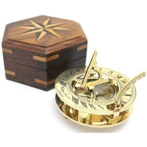 Nautical Solid Brass Analog Sundial <b>Compass</b> with Rosewood Box Pocket-Sized Outdoor Time Display Portable Decor Gift - Product Image 1