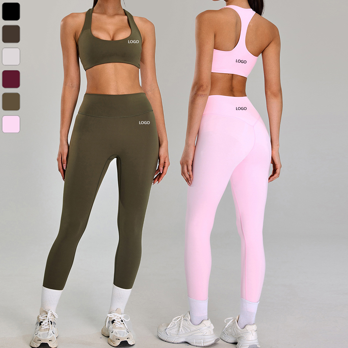 XW-TM0225-4 New Style Halter Neck High Support With Chest Pad Bra Breathable High Waist Yoga Fitness Pants Gym 2 Piece Set