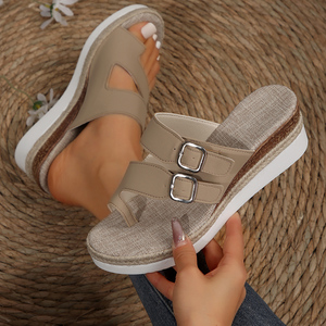 New Women's Wedge Sandals Thick Sole Women's Hollow PU Material Wedge Slippers Sandals - Product Image 6