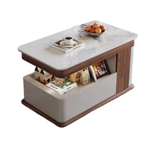 Modern Coffee <b>Table</b> <b>With</b> <b>Storage</b> Shelf For Living Room <b>Small</b> Apartment Bedroom Office <b>Side</b> <b>Table</b> Wooden Top White Marble Design - Product Image 5