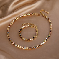 Ensemble collier et bracelet pour femme, design luxueux, plaqué or cuivre, chaîne plate géométrique colorée, pour cadeau de mariage