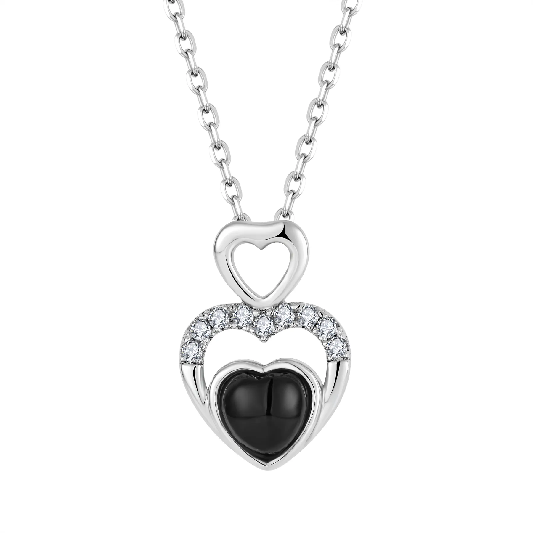 Dropshipping RTS Custom Romantic Natural Stone Heart Pendant Fashion Jewelry Heart Black Pendants for Women