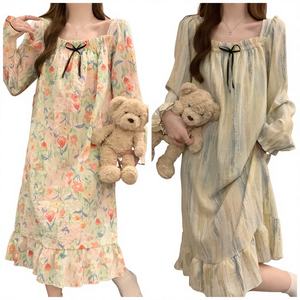 Vestito da Donna Autunnale Best-seller, Morbido e Traspirante con Fiocco Decorativo, <span class=keywords><strong>Taglie</strong></span> Forti, Pigiama Carino da Donna, Abbigliamento Casual per Casa - Product Image 1