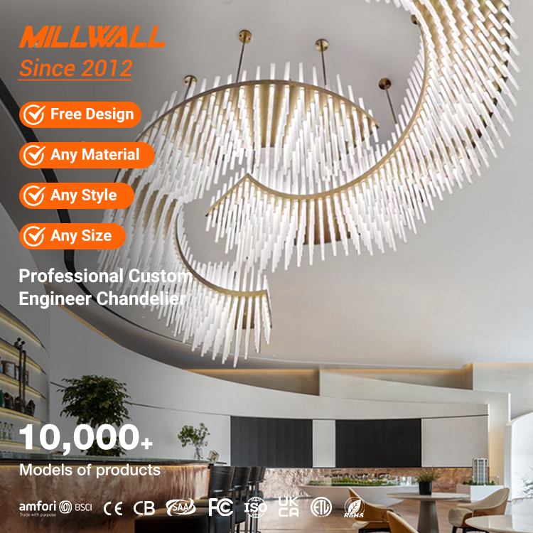 Decorative Commercial Center Hotel Project Lighting Fixture Modern Customizable LED Hanging Chandelier Lamp