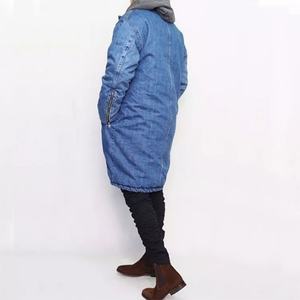 Wholesale <b>Men</b> Outwear Trendy Long <b>Sherpa</b> Lined Warm Fleece Denim <b>Jacket</b> Winter Zipper Sleeve Blue Cowboy Denim Quilted Coat - Product Image 4