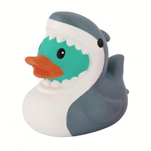Customized Mass Printed Logo PVC Shark Rubber Duck Shaped Bathtub <b>Bath</b> Toys Incorporating Pattern Designs - Product Image 1