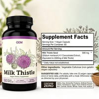 Capsules végétaliennes d'extrait de graines de chardon-Marie, marque privée OEM, 60 unités, 500 mg, pour marque personnalisée