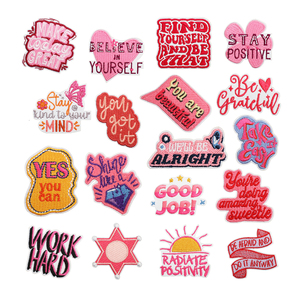 Factory Sale pink Positive Word <strong>Theme</strong> Iron on Embroidery <strong>Custom</strong> Made logo Patches - Product Image 1