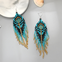 Anting-anting bergaya Vintage untuk wanita, anting-anting manik-manik multiwarna geometris cantik Vintage, anting-anting trendi dengan kaca berumbai dan mutiara