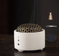 Brûleur d'encens en céramique blanc avec couvercle en alliage creux, support pour bâtonnets d'encens, décoration d'intérieur, noir mat, brûleur d'aromathérapie pour chambre à coucher