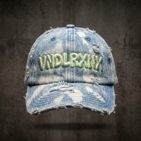 Cappellino da Baseball in Denim Effetto Invecchiato, 6 Pannelli, Stile Dad Hat Non Strutturato, Effetto Lavato Retrò, Regolabile con Fibbia in Metallo