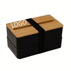 Eco Friendly Custom Logo Reusable Double Layer Phone Holder <b>Bamboo</b> Lid Food <b>Container</b> Lunch Banto Box for Student - Product Image 1