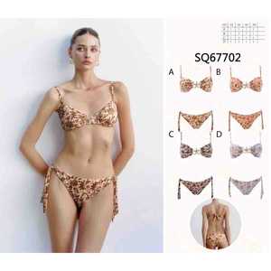 Costume da bagno bikini push-up da donna due pezzi per l'estate, top imbottito con allacciatura all'americana e slip a vita alta, taglie S-2XL, all'ingrosso SQ67702 - Product Image 1