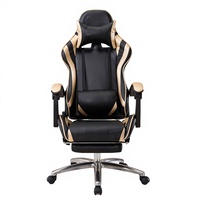 Chaise de jeu pivotante contemporaine en cuir PU noir et or Xpacer avec repose-pieds rétractable et appuie-tête ergonomique en acier inoxydable