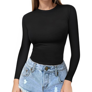 <span class=keywords><strong>Magliette</strong></span> girocollo a maniche lunghe personalizzate da <span class=keywords><strong>donna</strong></span> con decorazione a foro e collo stretto realizzato in bambù naturale - Product Image 2