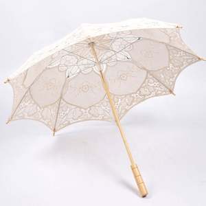 Модный свадебный зонт для невесты, белый, с кружевной вышивкой, бамбуковый, ручной работы, с кружевными украшениями, цвета слоновой кости - Product Image 6