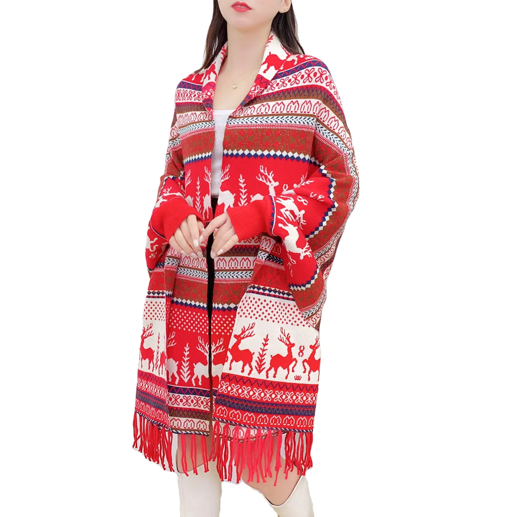 Weihnachten warm Luxus lose Modedesign Boho Farbe passend zu verschiedenen Mustern Frauen lässig Nähte gestrickt Schal Schal