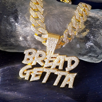 Collier pendentif lettre BREAD GETTA Hip Hop pour homme et femme, serti de cristaux scintillants, chaîne cubaine de 15 mm, bijoux de fête, cadeau