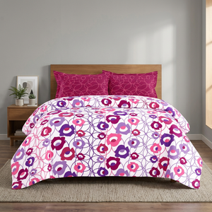 Juego de Ropa de Cama de Satén 100% Algodón, Tamaño Queen, Bordado Floral Blanco y Morado - Product Image 2