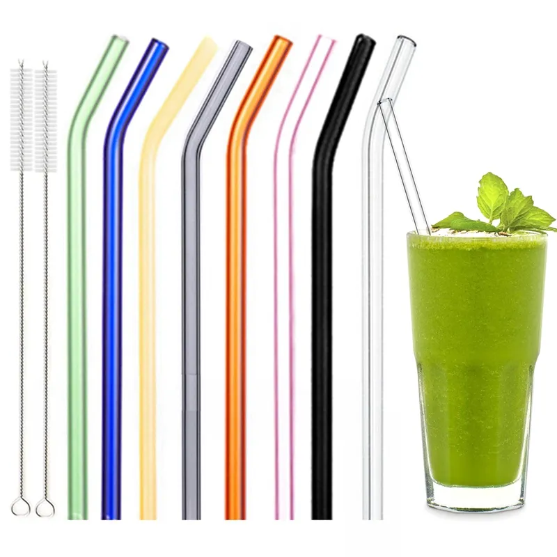 Di Grado alimentare di Colore Riutilizzabile Eco-Friendly Logo Personalizzato Boba Cocktail Bere Borosilicato di Vetro Cannucce Set Con La Spazzola