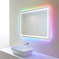 Miroir de salle de bain LED rectangulaire avec rétroéclairage RGB, halo frontal, commande tactile pour coiffeuse double vasque, vente en gros, intelligent et moderne