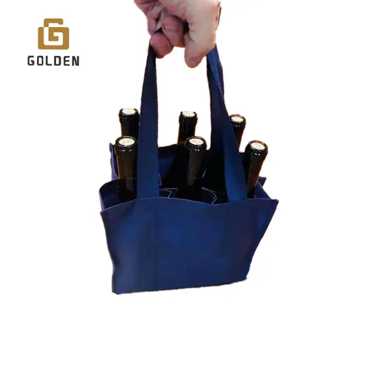황금 친환경 재사용 가능한 단일 병 와인 선물 가방 파티 와인과 꽃 파우치 가방 도매 종이 와인 선물 가방 피크니