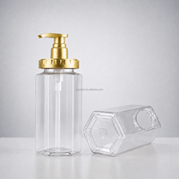Bouteille de shampooing hexagonale en PET de 500 ml et 600 ml, avec pulvérisateur, vide, en plastique, pour gel douche, après-shampoing, emballage avec pompe à lotion
