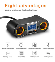 Adaptateur de chargeur de voiture répartiteur de prise 80W 3.1A 2 Ports USB Affichage LED Interrupteur de tension On Off Adaptateur allume-cigare Chargeur de voiture