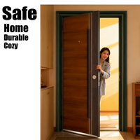 Porte d'entrée moderne minimaliste en bois grainé avec serrure antivol renforcée, à ouverture battante, pour villa et appartement