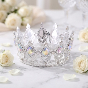 Corona Barroca Dorada con Mini Pedrería para Pastel, Adorno <span class=keywords><strong>de</strong></span> Plástico, Tiara, Accesorios para Ramo, Aniversario, Boda - Product Image 1