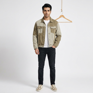 Finer Threads <b>Men's</b> Solid Color Panels Denim <b>Jacket</b> Front Pocket Zipper Closure Vintage <b>Long</b> Sleeve Windproof Hooded Full - Product Image 1