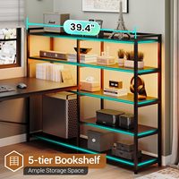 Étagère de rangement pour la maison, bureau de jeu en forme de L, bureau d'ordinateur réversible en forme de U avec prise de courant et étagères de rangement