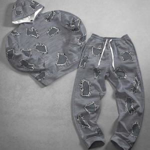 Conjuntos de chándal de streetwear de peso pesado para hombre, estilo vintage lavado, diseño de borde sin rematar personalizado, de 2 piezas: sudadera con capucha y pantalones de chándal holgados - Product Image 2