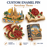 Grosir Pin Bros Koleksi Logo Buku Mawar Naga Berlapis Logam Enamel Suvenir Perjalanan Barcelona Spanyol Kustom