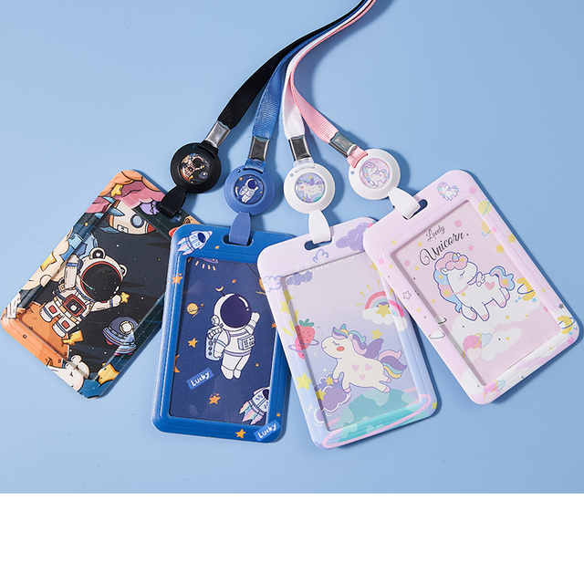 UHOO Best Selling Astronaut ID Card Holder with Badge Reel Lanyard and Safety Buckle for Student Id Card Holders
