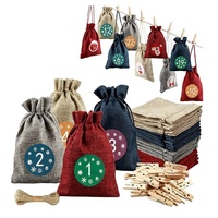 Sac en lin recyclable 10*14cm, lot de 24 pièces avec accessoires, sacs de calendrier de l'avent pour les fêtes, décoration DIY pour bonbons