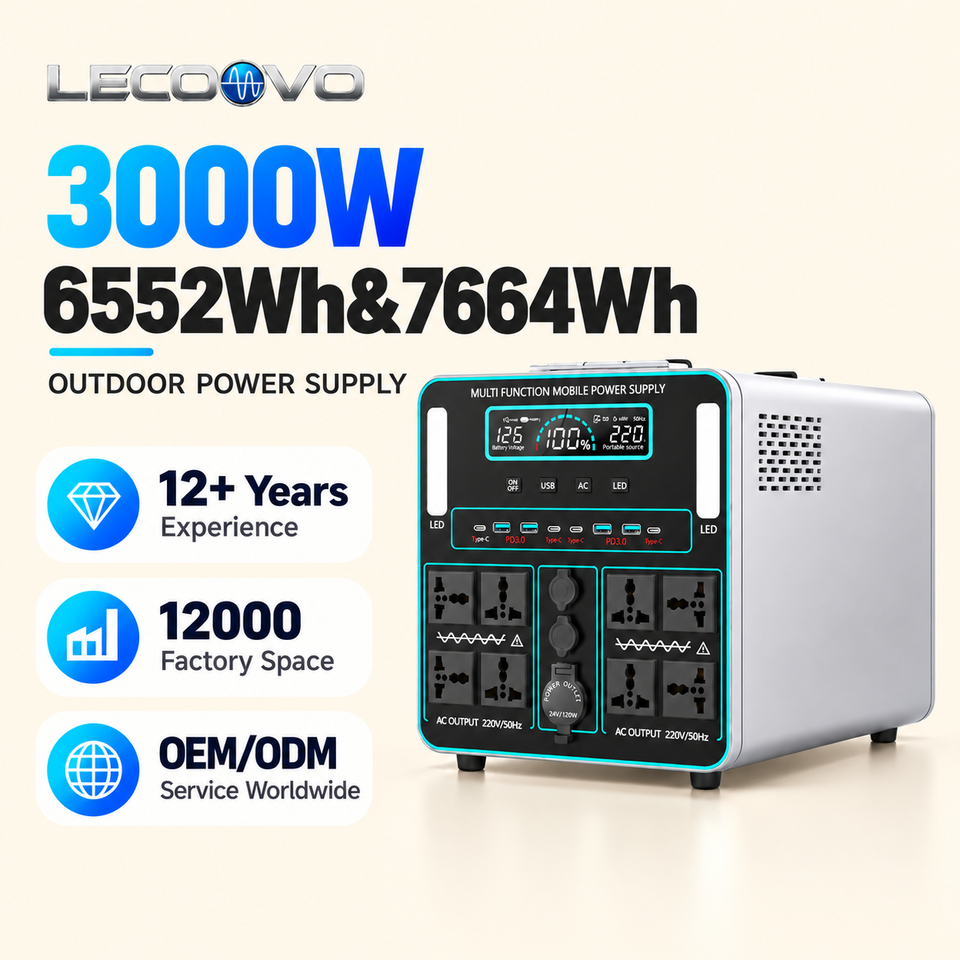 Led Grey Color LED Light Solar Panel Compatibility 3000 Watt Portable Power Station ...