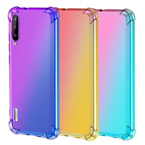 Casing Pelindung Belakang Ponsel Xiaomi Mi CC9e, Bumper Tepi Tahan Guncangan Warna Gradien Bening, Penutup Belakang TPU Fleksibel Tahan Guncangan untuk Xiaomi Mi A3