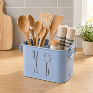 Portacubiertos de hierro azul mate con diseño de tenedor y cuchara, hecho a mano en India - Product Image 4