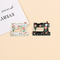 Broche en émail motif machine à coudre rétro et fleurs, style vintage, pour femmes et filles, bijou fantaisie